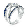 Thumbnail Image 2 of Vera Wang Love Collection 0.30 CT. T.W. Diamond and Blue Sapphire Open Twist Ring in Sterling Silver