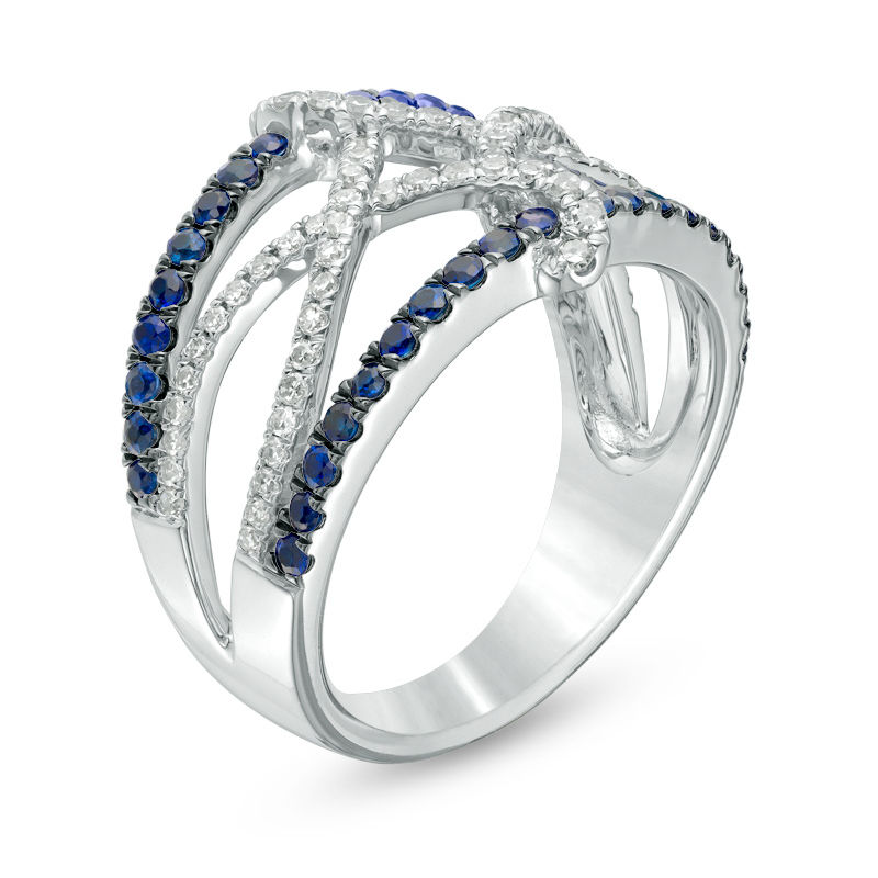 Vera Wang Love Collection 0.30 CT. T.W. Diamond and Blue Sapphire Open Twist Ring in Sterling Silver