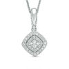 Vera Wang Love Collection 0.38 CT. T.W. Diamond and Blue Sapphire Tilted Double Frame Pendant in 14K White Gold - 19"