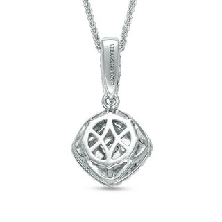Vera Wang Love Collection 0.38 CT. T.W. Diamond and Blue Sapphire Tilted Double Frame Pendant in 14K White Gold - 19"