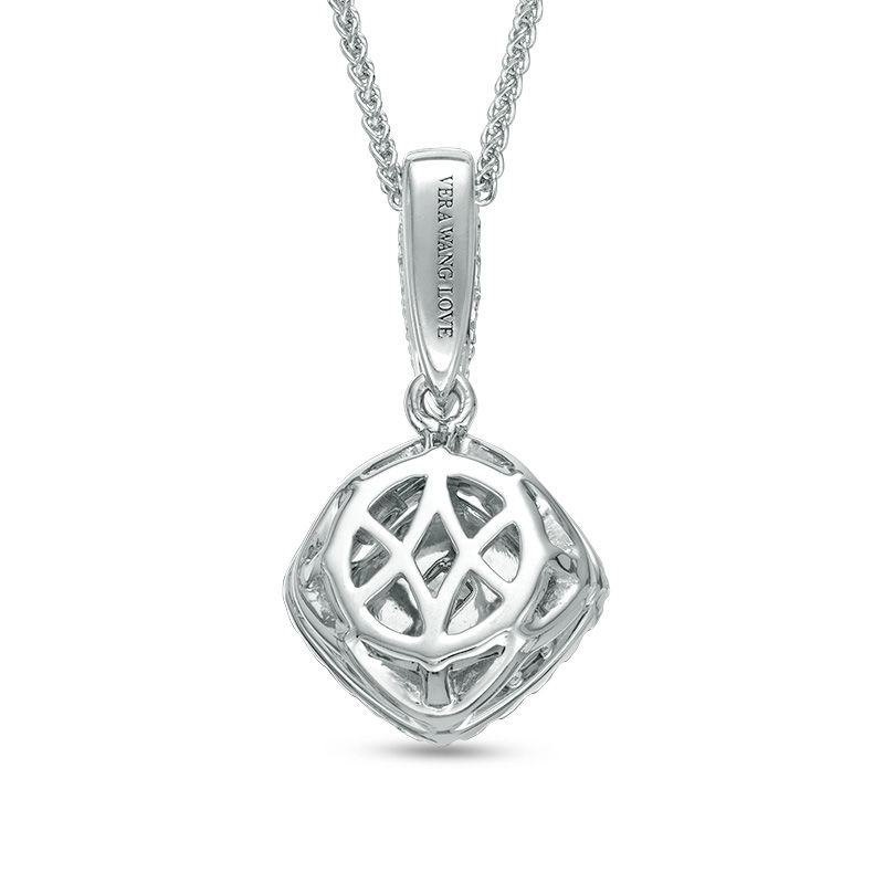 Main Image 2 of Vera Wang Love Collection 0.38 CT. T.W. Diamond and Blue Sapphire Tilted Double Frame Pendant in 14K White Gold - 19"