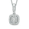 Thumbnail Image 0 of Vera Wang Love Collection 0.38 CT. T.W. Diamond and Blue Sapphire Double Cushion Frame Pendant in 14K White Gold - 19"