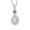 Vera Wang Love Collection 0.38 CT. T.W. Diamond and Blue Sapphire Double Frame Pendant in 14K White Gold - 19"