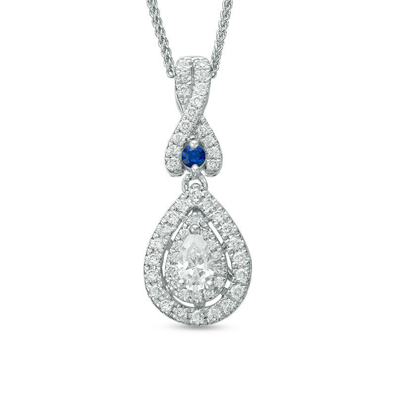 Vera Wang Love Collection 0.38 CT. T.W. Diamond and Blue Sapphire Double Frame Pendant in 14K White Gold - 19"|Peoples Jewellers