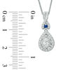 Vera Wang Love Collection 0.38 CT. T.W. Diamond and Blue Sapphire Double Frame Pendant in 14K White Gold - 19"