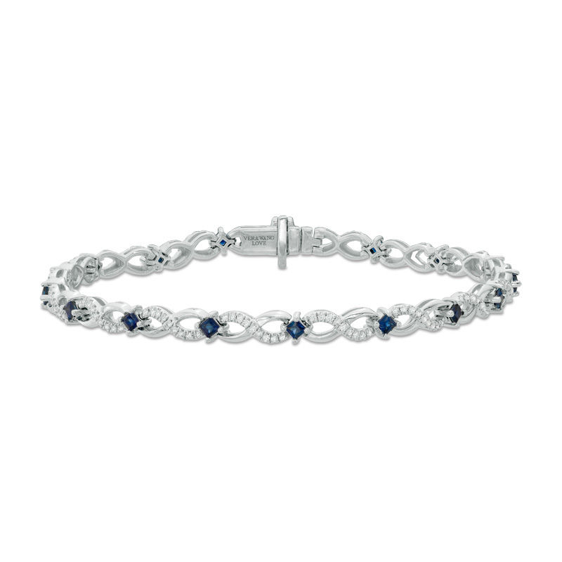Vera Wang Love Collection 0.58 CT. T.W. Diamond and Blue Sapphire Infinity Bracelet in Sterling Silver - 7.5"