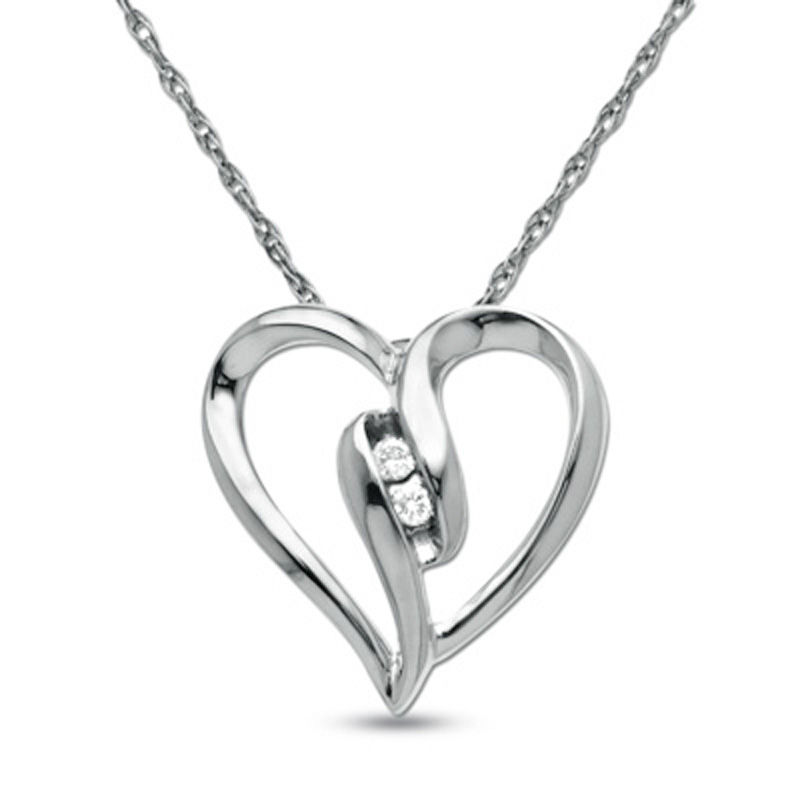 Diamond Accent Duo Heart Pendant in 10K White Gold