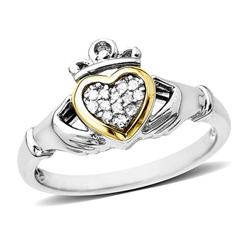 Diamond Accent Claddagh Ring in Sterling Silver and 14K Gold