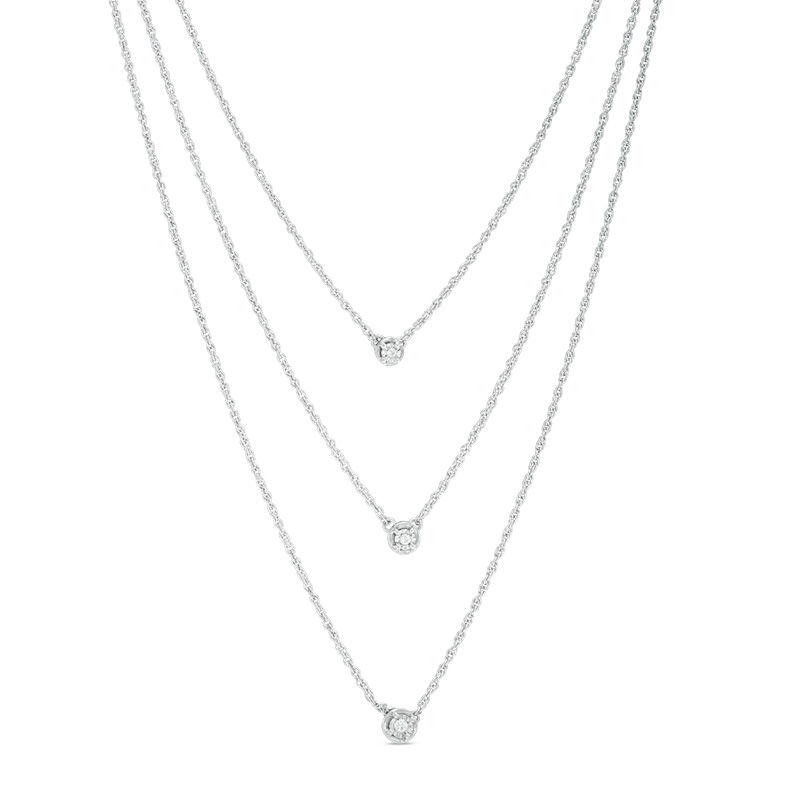 Diamond Accent Three Stone Multi-Strand Necklace in Sterling Silver - 22"