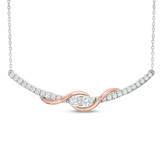 Ever Us™ 1.00 CT. T.W. Two-Stone Diamond Swirl Necklace in 14K Two-Tone Gold - 17"