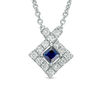 Thumbnail Image 0 of Vera Wang Love Collection Blue Sapphire and 0.23 CT. T.W. Diamond Frame Necklace in Sterling Silver - 19"