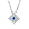 Thumbnail Image 1 of Vera Wang Love Collection Blue Sapphire and 0.23 CT. T.W. Diamond Frame Necklace in Sterling Silver - 19"