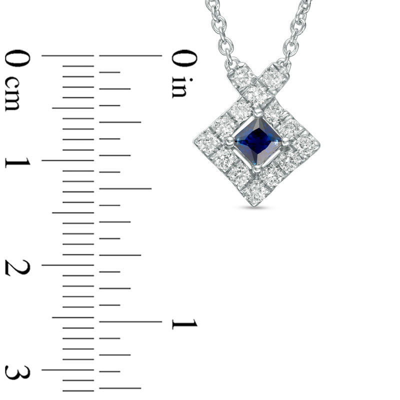 Vera Wang Love Collection Blue Sapphire and 0.23 CT. T.W. Diamond Frame Necklace in Sterling Silver - 19"