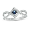 Vera Wang Love Collection Princess-Cut Blue Sapphire and 0.23 CT. T.W. Diamond Frame Ring in Sterling Silver