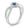 Vera Wang Love Collection Princess-Cut Blue Sapphire and 0.23 CT. T.W. Diamond Frame Ring in Sterling Silver