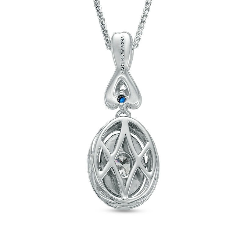 Vera Wang Love Collection 0.45 CT. T.W. Diamond and Blue Sapphire Oval Frame Pendant in 14K White Gold - 19"