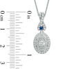 Vera Wang Love Collection 0.45 CT. T.W. Diamond and Blue Sapphire Oval Frame Pendant in 14K White Gold - 19"