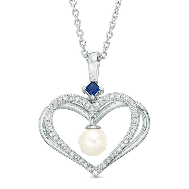 The Kindred Heart from Vera Wang Love Collection Cultured Freshwater Pearl and Diamond Pendant in Sterling Silver