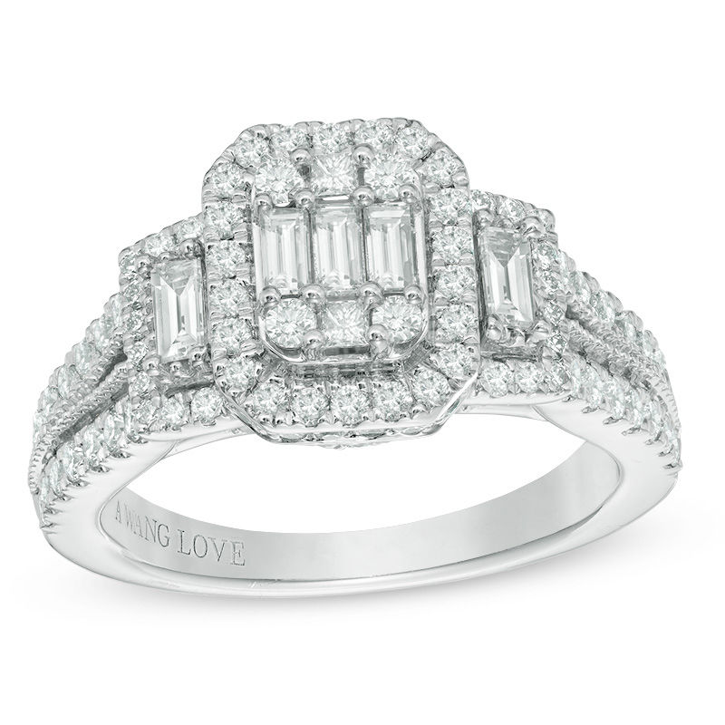 Vera Wang Love Collection 1.18 CT. T.W. Composite Diamond Octagonal Frame Engagement Ring in 14K White Gold