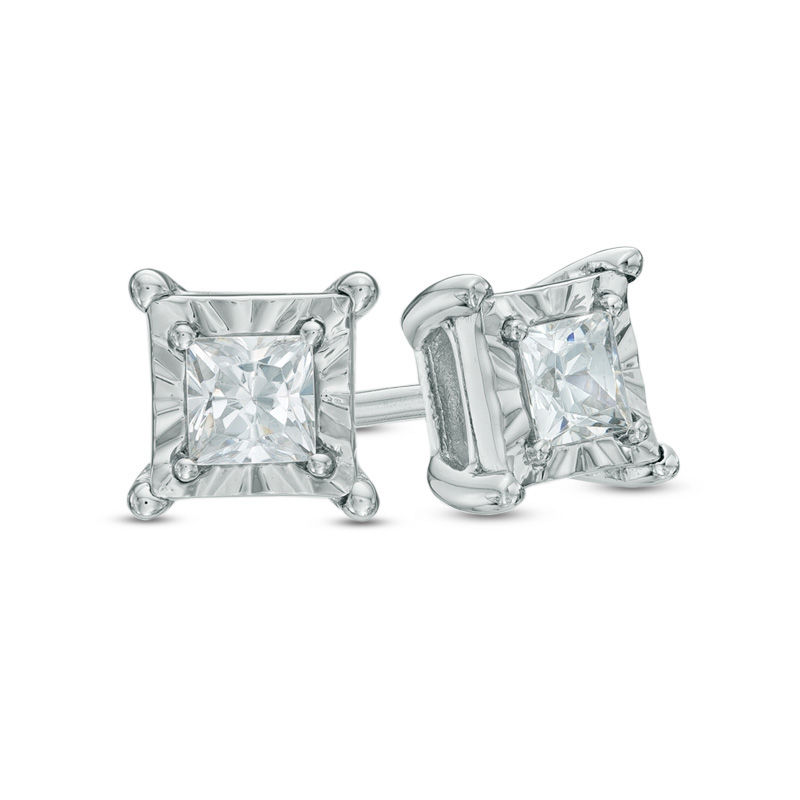 0.25 CT. T.W. Princess-Cut Diamond Solitaire Stud Earrings in 10K White Gold|Peoples Jewellers