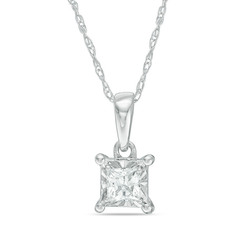 0.25 CT. Princess-Cut Diamond Solitaire Pendant in 10K White Gold