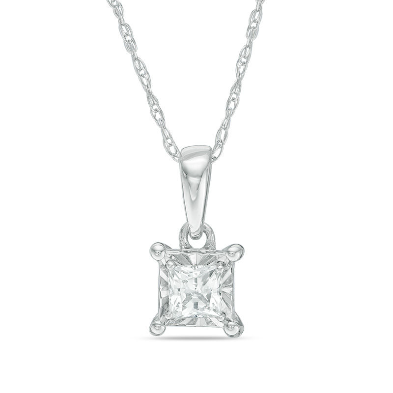 0.25 CT. Princess-Cut Diamond Solitaire Pendant in 10K White Gold|Peoples Jewellers