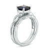 Thumbnail Image 2 of 6.0mm Princess-Cut Lab-Created Blue Sapphire and 0.14 CT. T.W. Diamond Twist Shank Bridal Set in Sterling Silver