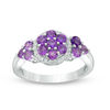 Thumbnail Image 1 of Amethyst Cluster and 0.09 CT. T.W. Diamond Frame Tri-Sides Ring in Sterling Silver