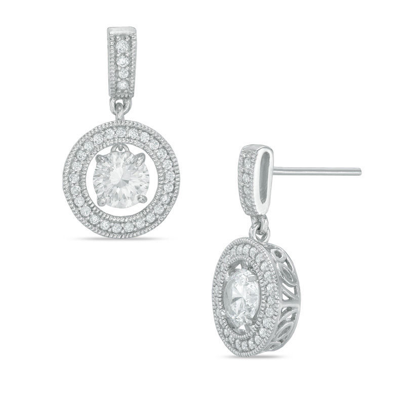 Main Image 1 of 5.5mm Lab-Created White Sapphire Vintage-Style Frame Drop Earrings in Sterling Silver