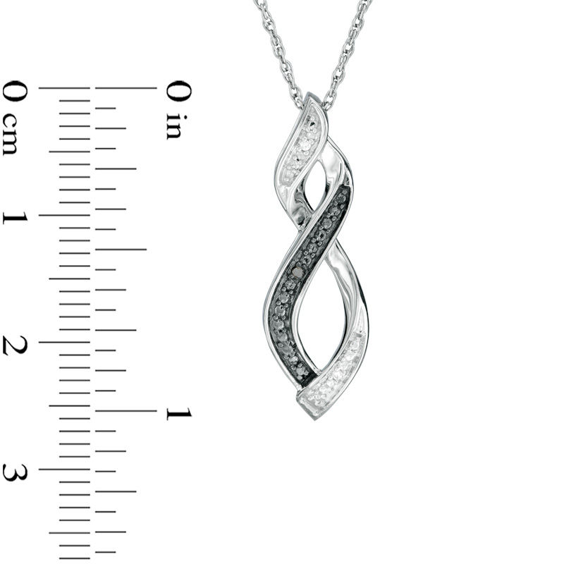 Enhanced Black and White Diamond Accent Twist Flame Pendant in Sterling Silver