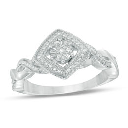 Diamond Accent Tilted Cushion Frame Twist Shank Ring in Sterling Silver