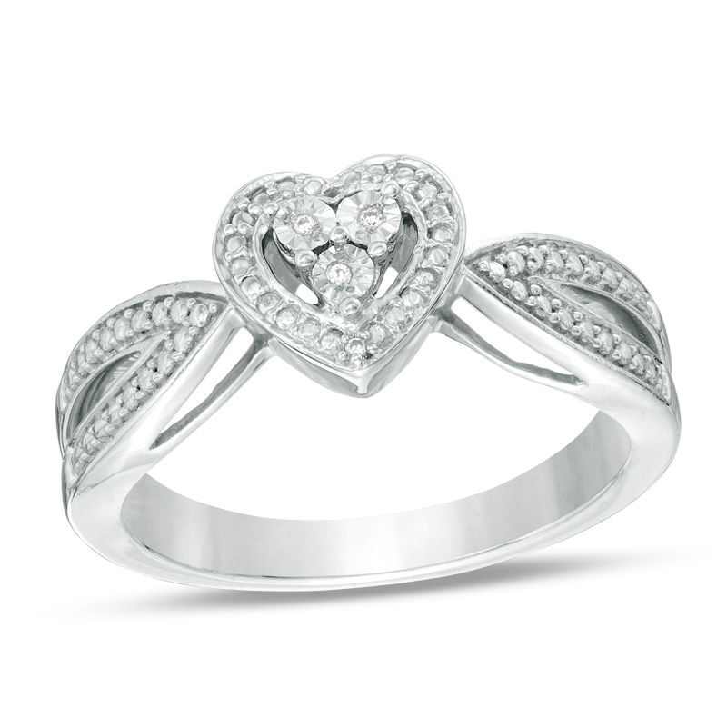 Diamond Accent Heart Frame Split Shank Ring in Sterling Silver|Peoples Jewellers