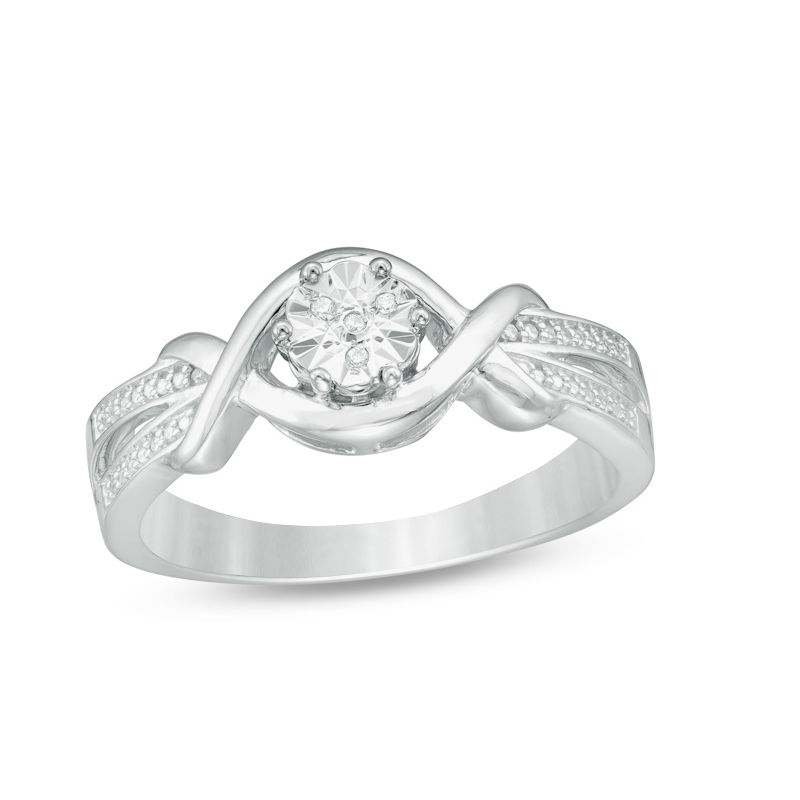 Diamond Accent Twist Frame Split Shank Ring in Sterling Silver|Peoples Jewellers