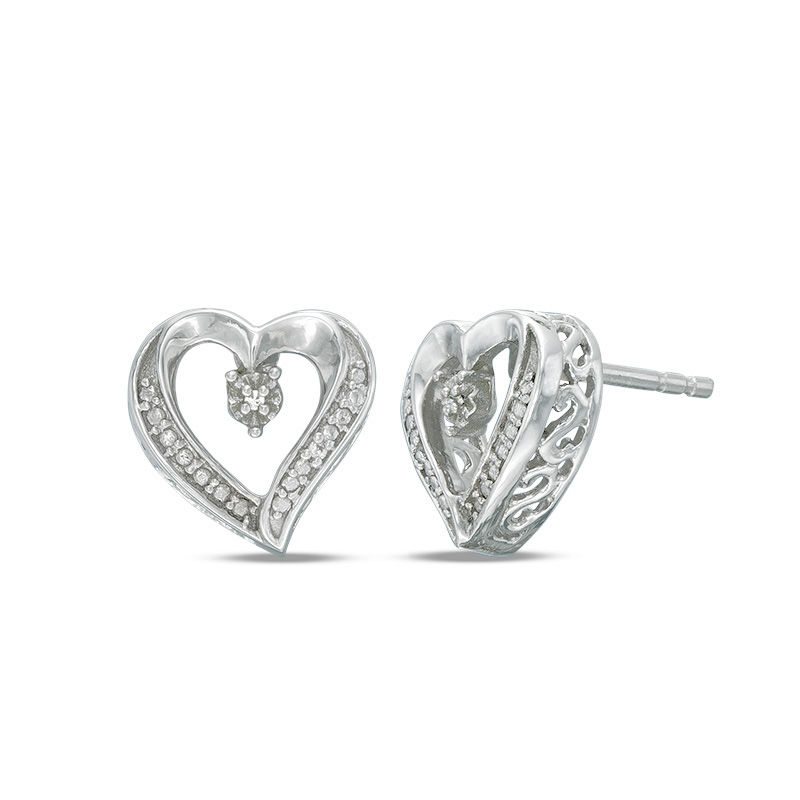 Diamond Accent Heart Stud Earrings in Sterling Silver|Peoples Jewellers