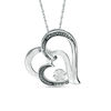 Enhanced Black and White Diamond Accent Double Heart Pendant in Sterling Silver