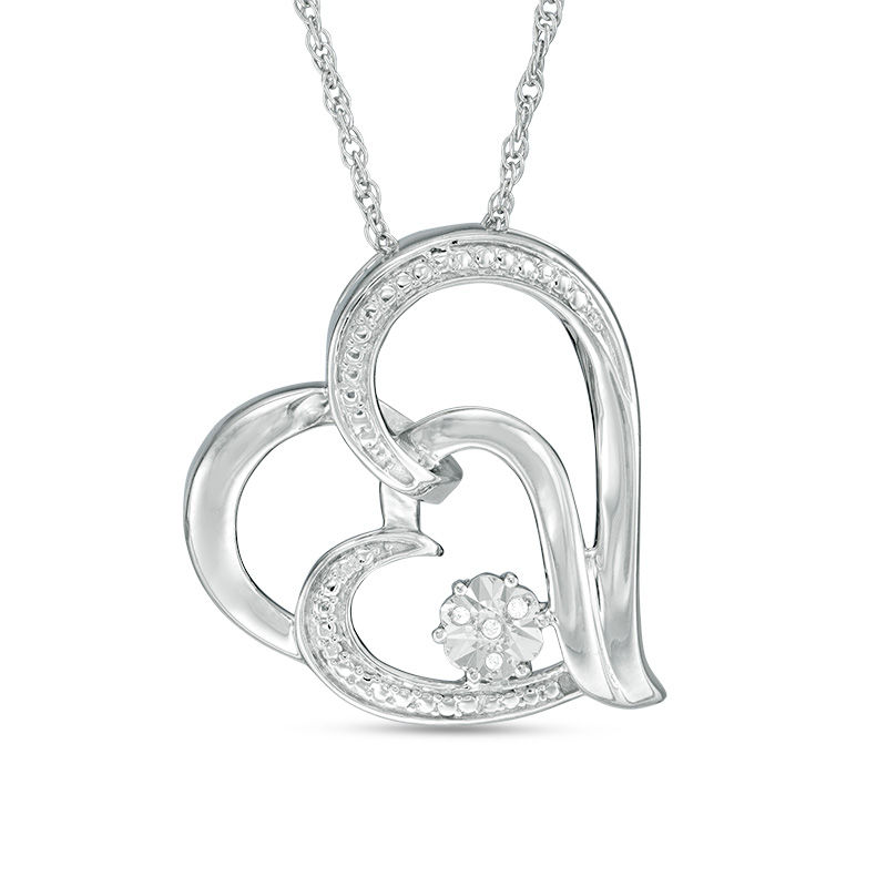 Diamond Accent Double Heart Pendant in Sterling Silver|Peoples Jewellers