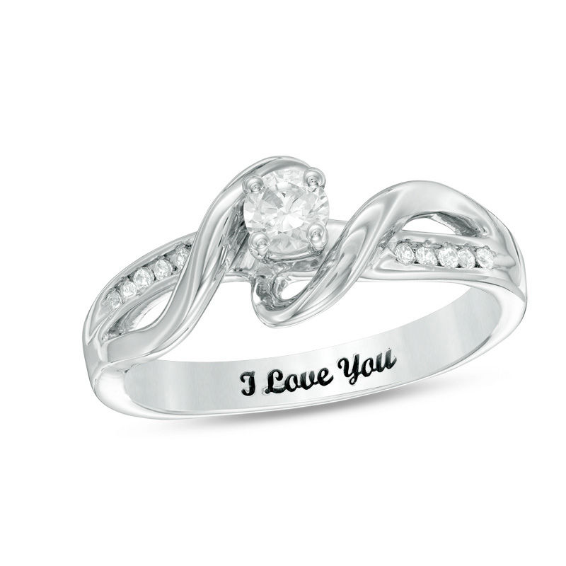 Main Image 1 of 1/10 CT. T.W. Diamond Engraved Overlay Promise Ring in Sterling Silver (1 Line)