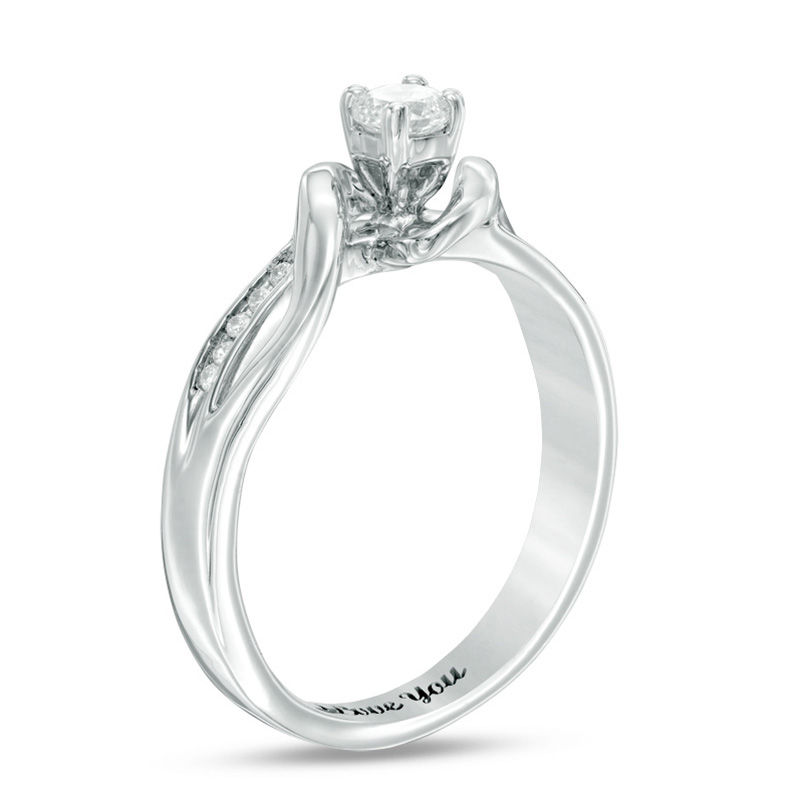 Main Image 2 of 1/10 CT. T.W. Diamond Engraved Overlay Promise Ring in Sterling Silver (1 Line)