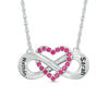 Couple's Simulated Birthstone Heart with Infinity Necklace in Sterling Silver (1 Stone and 2 Names)