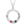 Thumbnail Image 1 of Mother's Simulated Birthstone Circle Pendant in Sterling Silver (3 Stones and 2 Names)