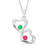 Thumbnail Image 0 of Couple's Simulated Birthstone Double Heart Pendant in Sterling Silver (2 Stones and Names)