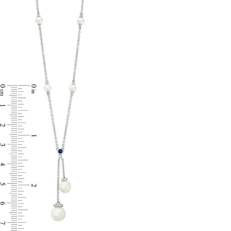 Vera Wang Love Collection Cultured Freshwater Pearl and 0.09 CT. T.W. Diamond Lariat Necklace in Sterling Silver - 19"
