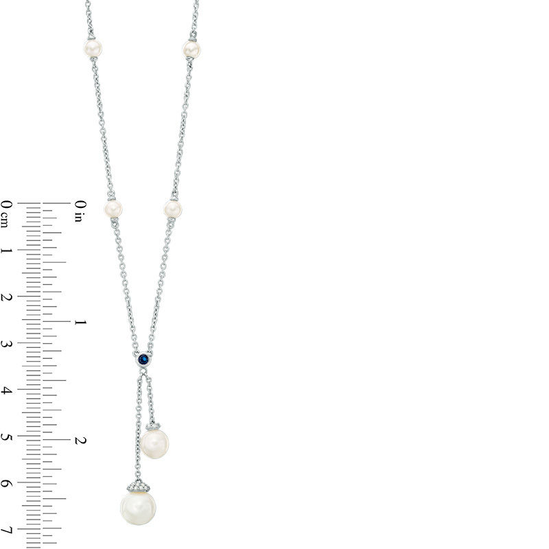 Vera Wang Love Collection Freshwater Cultured Pearl and 0.09 CT. T.W. Diamond Lariat Necklace in Sterling Silver-19"