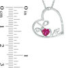 4.0mm Lab-Created Ruby and Diamond Accent Cursive "Love" Tilted Heart Pendant in Sterling Silver