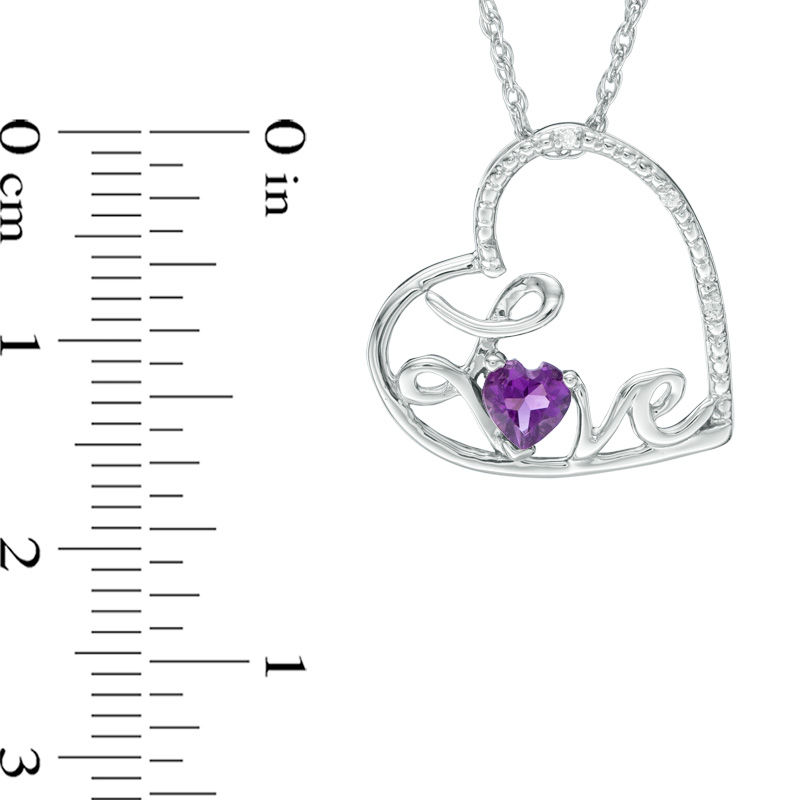 4.0mm Amethyst and Diamond Accent Cursive "Love" Tilted Heart Pendant in Sterling Silver