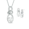 Thumbnail Image 0 of Oval Lab-Created White Sapphire and Diamond Accent Looping Infinity Pendant and Drop Earrings Set in Sterling Silver