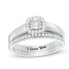 Thumbnail Image 1 of 1/5 CT. T.W. Diamond Cushion Frame Bridal Set in Sterling Silver (1 Line)