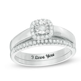 1/5 CT. T.W. Diamond Cushion Frame Bridal Set in Sterling Silver (1 Line)