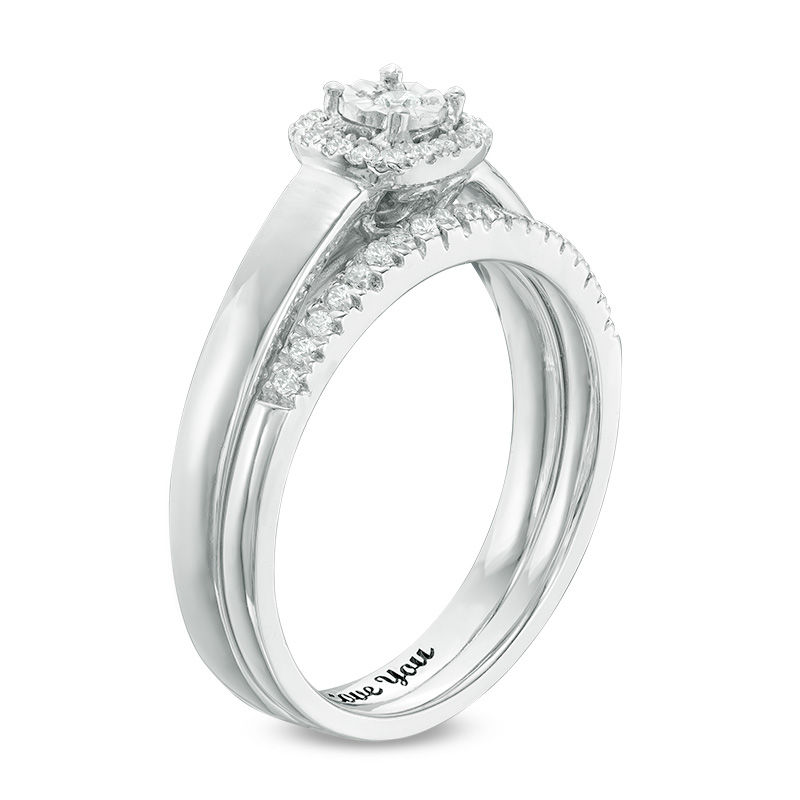Main Image 2 of 1/5 CT. T.W. Diamond Cushion Frame Bridal Set in Sterling Silver (1 Line)