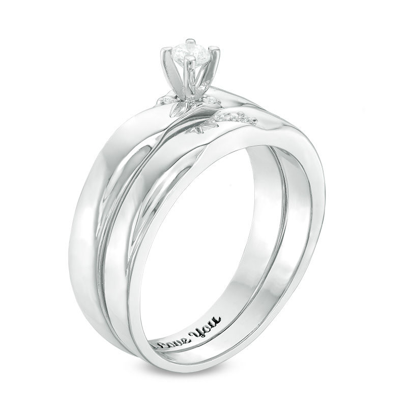 Diamond Accent Slant Bridal Set in Sterling Silver (1 Line)